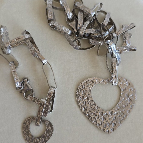 925 silver hammered necklace and bracelet set