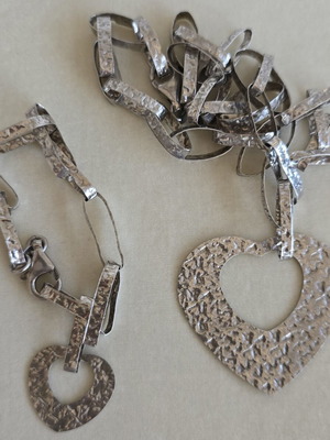 925 silver hammered necklace and bracelet set