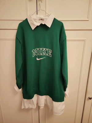 Blouse dress like new with integrated collar and cuffs, white-green