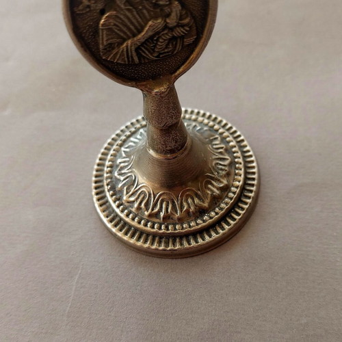 Antique silver-plated Christian candle holder with Panagia Odigitria and Annunciation