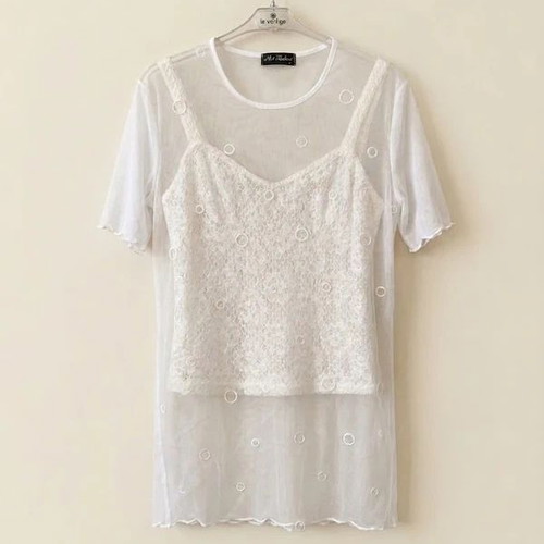 White set with lace top and transparent overlay, like new