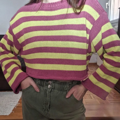 Zara knitted cropped sweater new, size M, pink and yellow