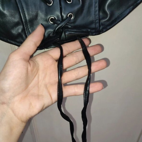 Black Faux Leather Corset Top Pink Woman size L like new