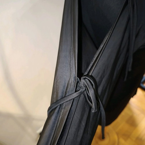 Black asymmetric top like new with ties and semi-transparent sleeves size M