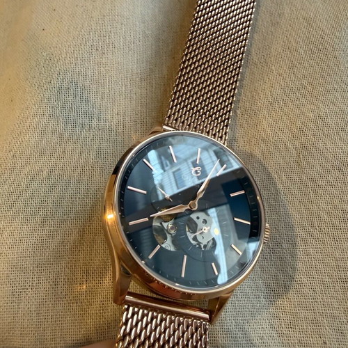 Charlie Initial Open Heart watch rose gold and blue, new