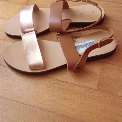 Leather sandals women's new, anatomical, gold and brown