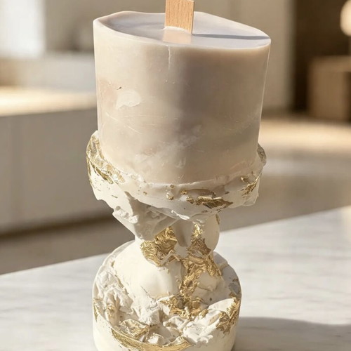 Designer sculptural scented candle new with gold leaf accents