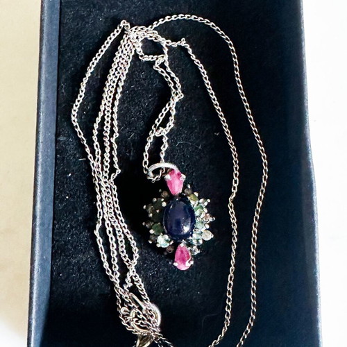 Vintage 925 Silver Pendant with Multicolored Stones and 9K Gold
