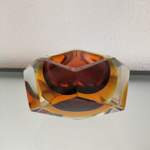 Handmade Murano glass vase and ashtray set used
