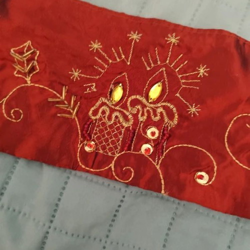 Set of organza table runners burgundy with festive motif, like new