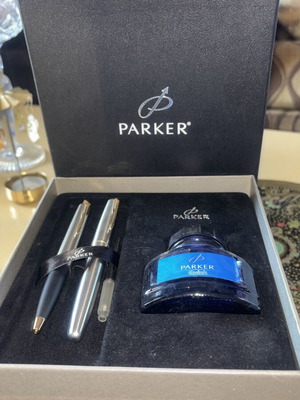 Parker set with pen, fountain pen, and Quink ink bottle new