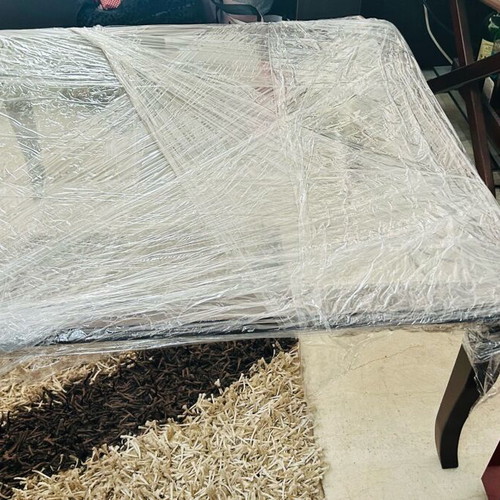 Wooden coffee table with glass new, veggie color 83x83x40cm