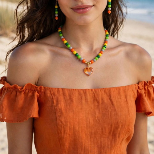 Handmade colorful beaded summer necklace and earrings set new