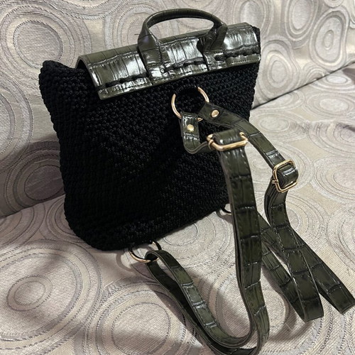 Knitted backpack bag made to order, black with green