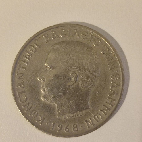 Greek 10 Drachma Coin 1968 used, King Constantine II