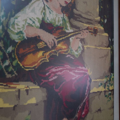 Large embroidered portrait painting used 46cm x 62cm without frame