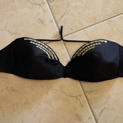 Ice Play Strapless Bikini Top black with gold details size 46 like new