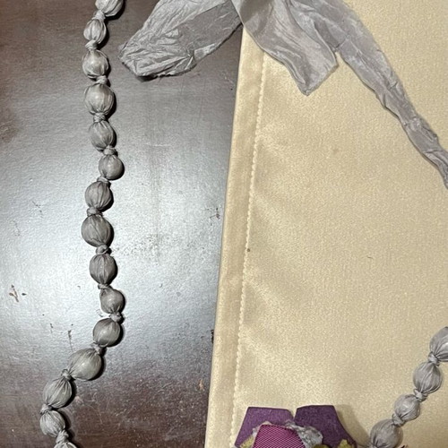 Evita Peroni Necklace with Grey Beads and Fabric Detail New