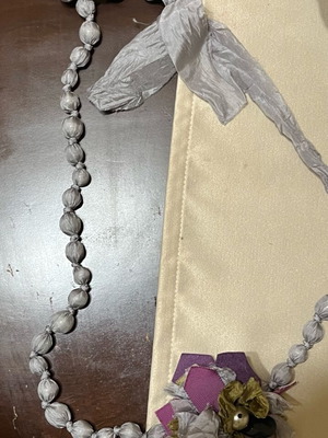 Evita Peroni Necklace with Grey Beads and Fabric Detail New