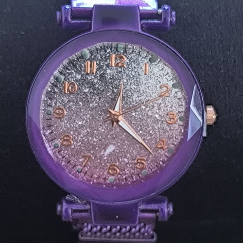 Women's Purple Watch with Glitter Dial and Magnetic Bracelet