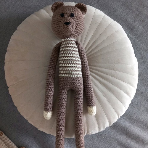 Handmade knitted teddy bear doll 40 cm new, cotton yarn