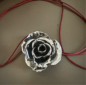 Κολιε Zara τριαντάφυλλο ασημι με κορδόνι