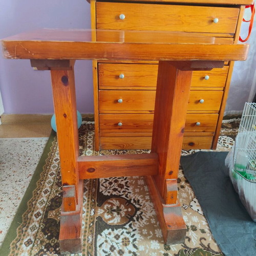 Wooden table used, solid Swedish wood brown color