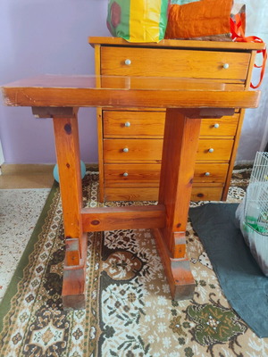 Wooden table used, solid Swedish wood brown color