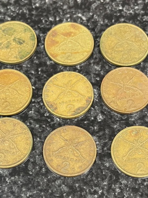 2 Drachma Coins used, small wear