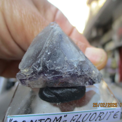 Purple Fantom Fluorite mineral new, double crystallization, size 3 cm