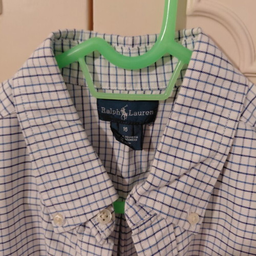 Ralph Lauren boys' checked shirt like new, size 16, white and blue