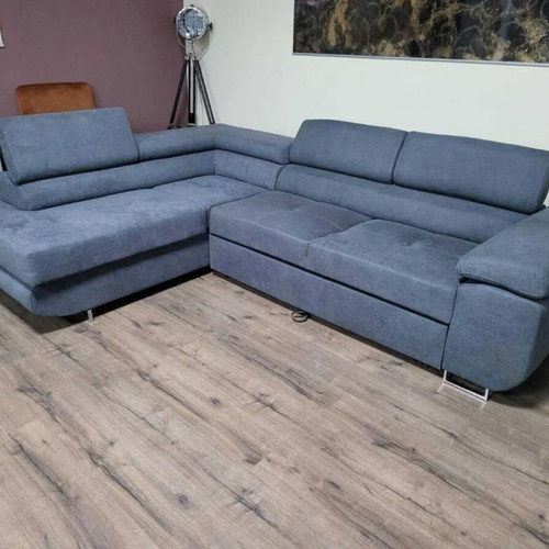 Gray fabric corner sofa with sleep function and storage new