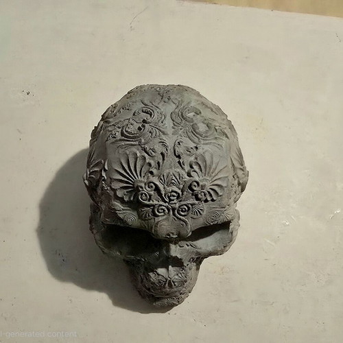 Handmade concrete gothic skull decoration, grey