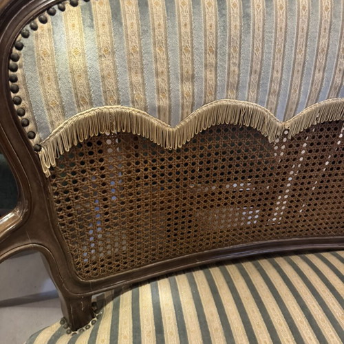 Prewar sofa with rattan used, 140 cm length