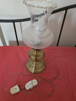 Vintage brass table lamp with white glass shade, like new