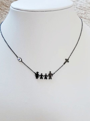 Necklace "Family 2 Boys" new, stainless steel black tone