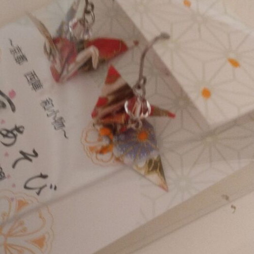 Crane earrings new, multicolored, made of pressed paper