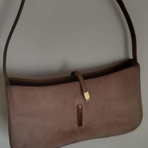 Women's suede leather baguette shoulder bag with metal clasp