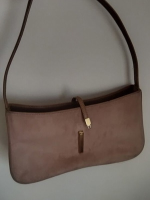 Women's suede leather baguette shoulder bag with metal clasp