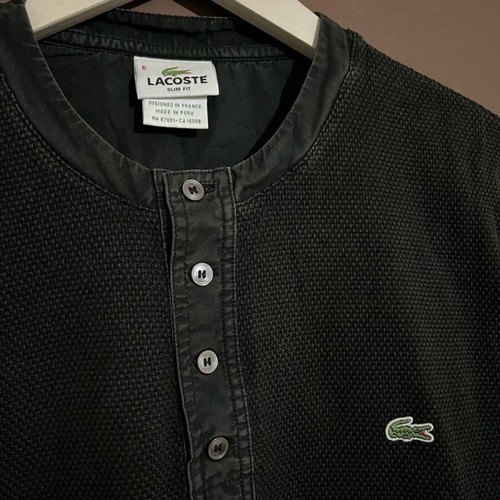 Lacoste pique long sleeve mao polo shirt used, size XL, black stone washed