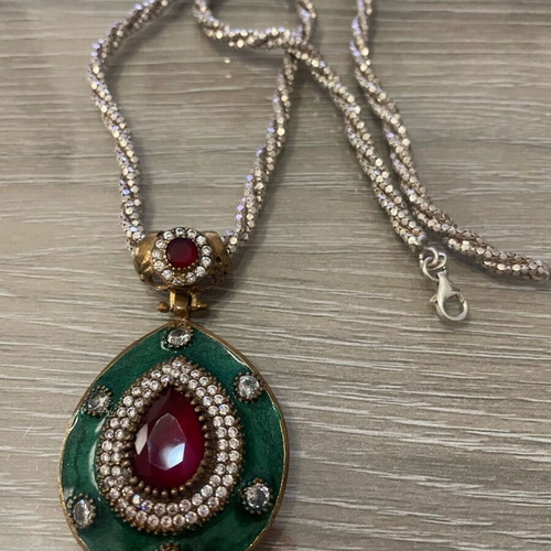Silver 925 necklace used with semi-precious stones 49 cm