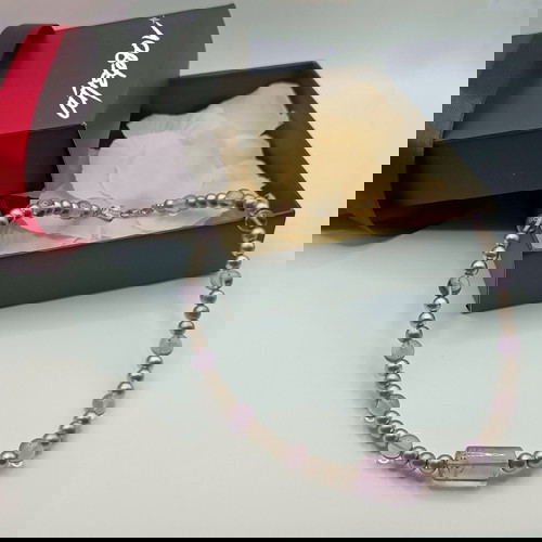 Ασημένιο 925 κοντό κολιέ με ορυκτούς Αμέθυστους καινούργιο