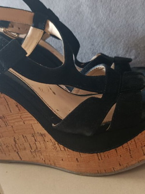 Ioannis women's black suede platform sandals with cork wedge