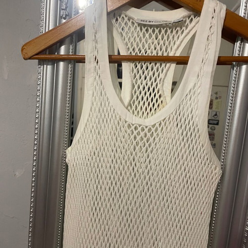 See By Chloe Cotton White Dress with Net and Ruffles like new, repaired defect