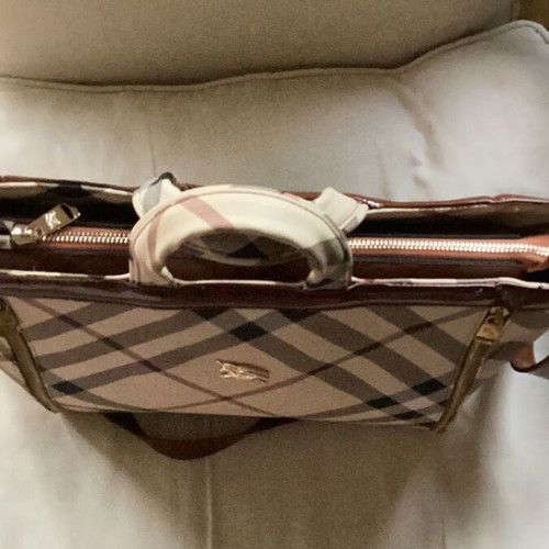 Plaid shoulder bag new, beige and brown with gold details
