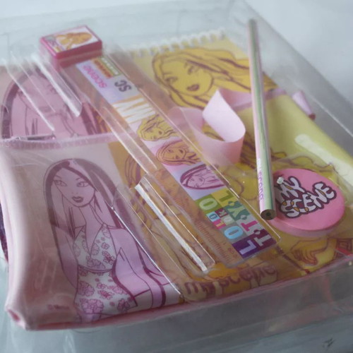 My Scene school set spiral notebook pencil sharpener eraser new