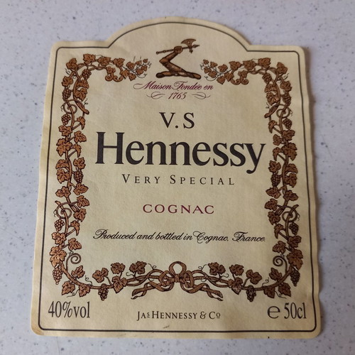 V.S. Hennessy Very Special Cognac labels used, set of 2 pieces