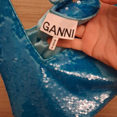 Ganni dress with paillettes new, size L 40 12, blue turquoise