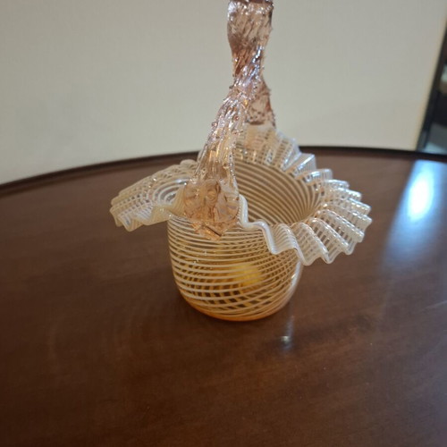 Vintage Opalescent Art Glass Basket like new, Victorian style
