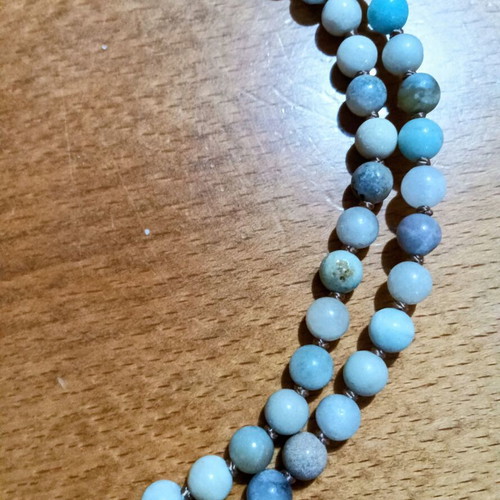 Handmade mala with 108 semi-precious beads, turquoise and gray